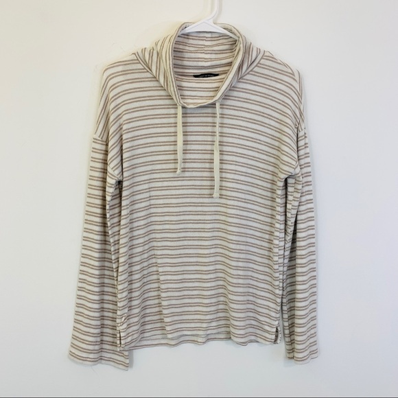Lucky Brand Bonnie Chance Cowl Neck Beige Striped Sweater - Picture 2 of 12